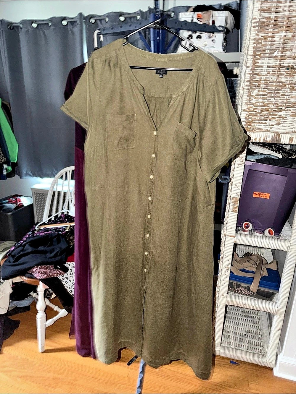 Talbots Linen Button-Front Midi Shirtdress Maxi Dress Green 20W